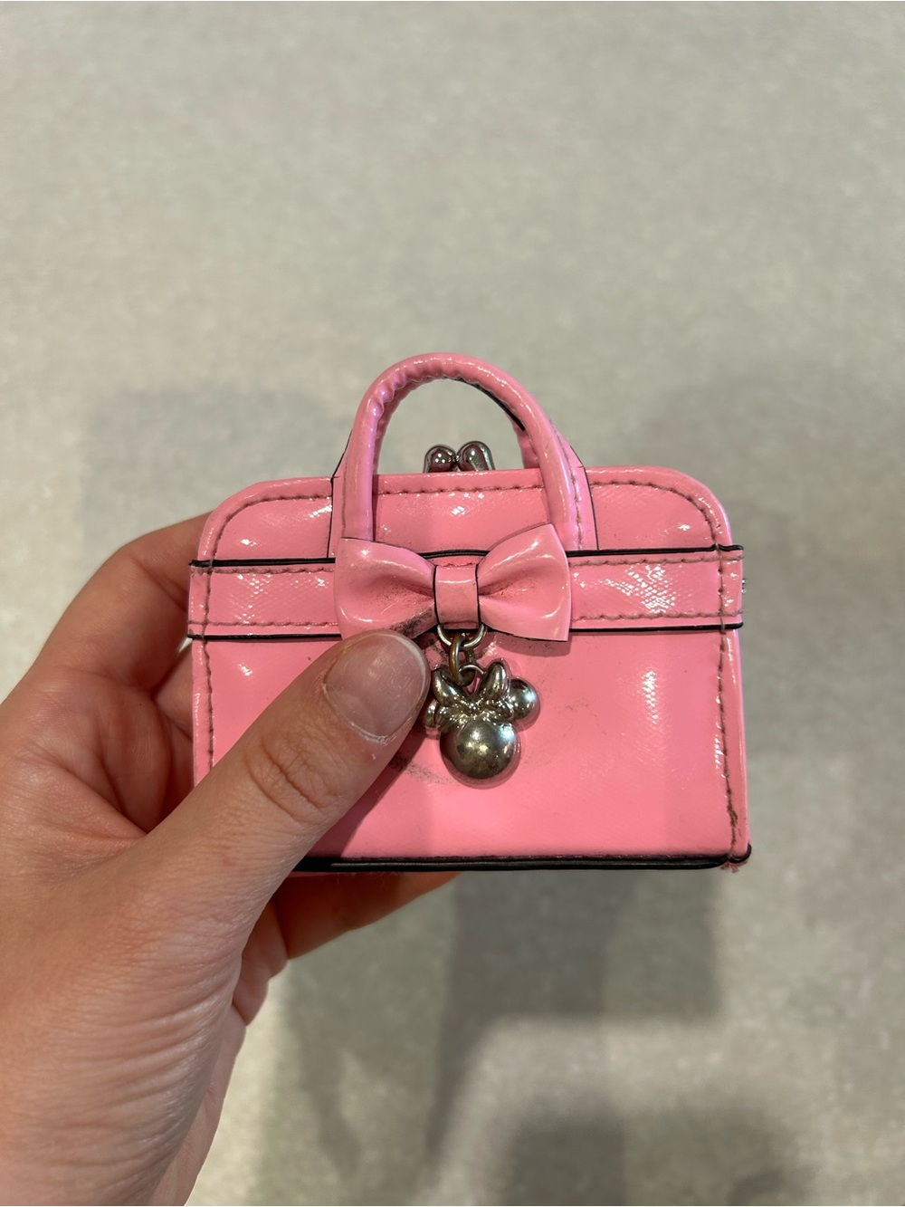 Pink Patent Mini Handbag Charm with Bow